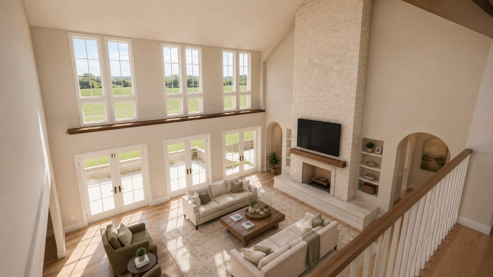 Great room from the stair · Kruglak Residence (rendering)