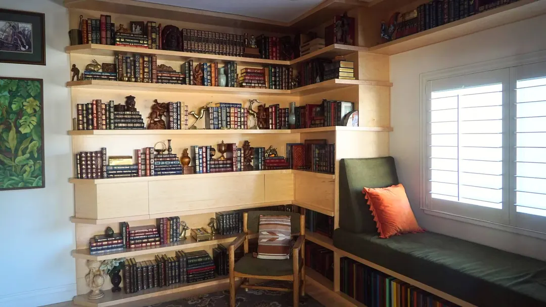 Reading nook with built-in bookshelves and window seat, Heber City, Utah